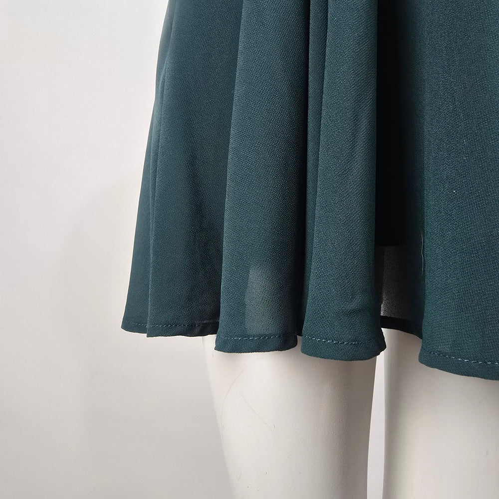 Lulus Hunter Green Lace Fit and Flare Mini Dress Size S Sleeveless Chiffon Skater