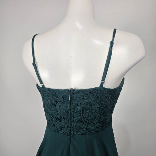 Lulus Hunter Green Lace Fit and Flare Mini Dress Size S Sleeveless Chiffon Skater