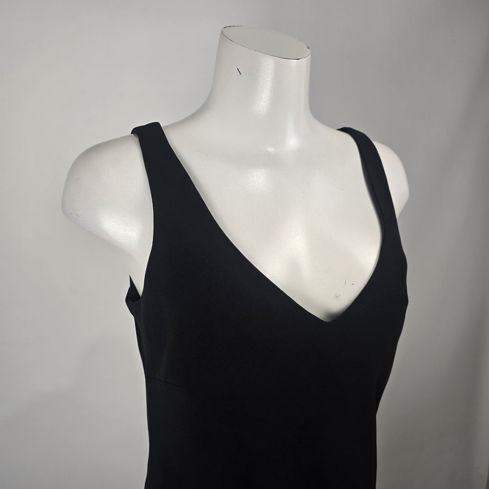 Evan-Picone Black Sleeveless V-Neck Midi Dress Size 12 Criss Cross Back