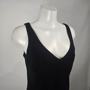 Evan-Picone Black Sleeveless V-Neck Midi Dress Size 12 Criss Cross Back