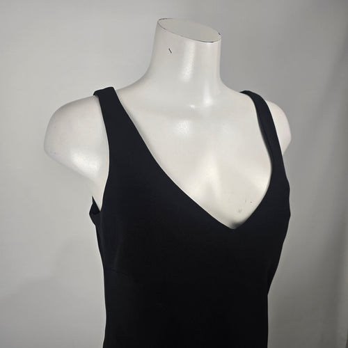 Evan-Picone Black Sleeveless V-Neck Midi Dress Size 12 Criss Cross Back