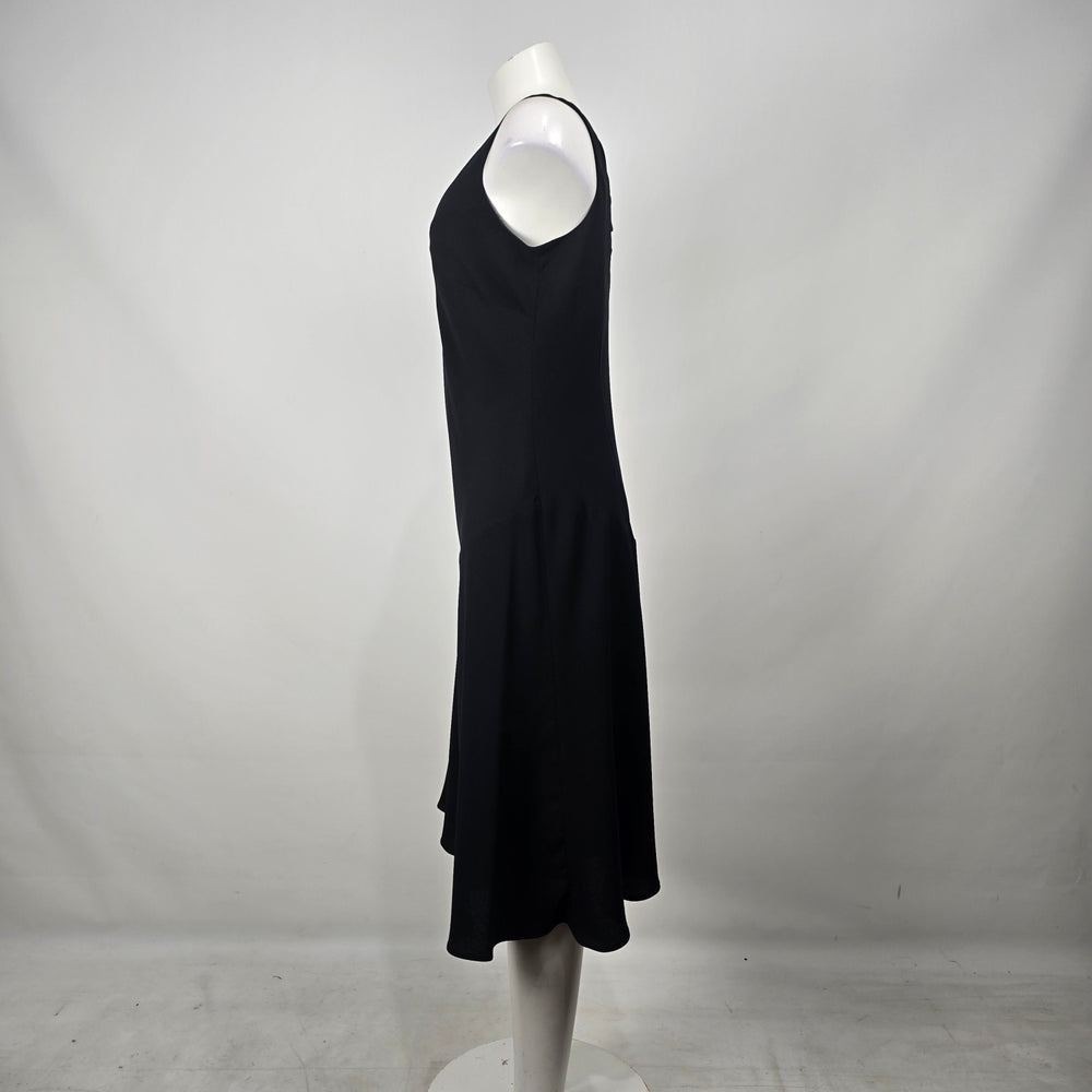 Evan-Picone Black Sleeveless V-Neck Midi Dress Size 12 Criss Cross Back