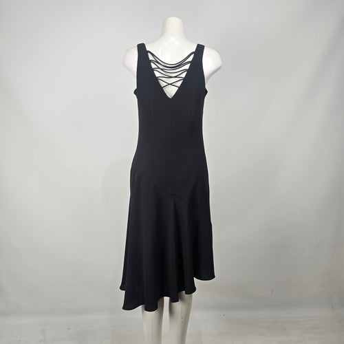 Evan-Picone Black Sleeveless V-Neck Midi Dress Size 12 Criss Cross Back