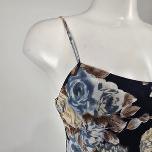 Vintage Jessica Blue Floral Slip Midi Dress Size 8 Ruffle Hem