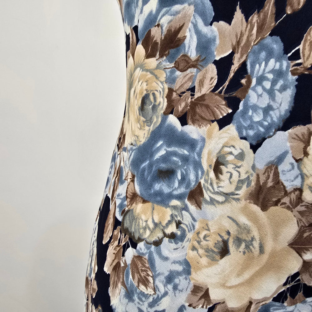 Vintage Jessica Blue Floral Slip Midi Dress Size 8 Ruffle Hem