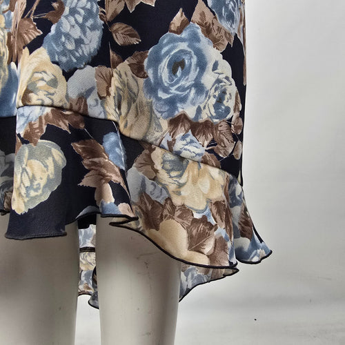 Vintage Jessica Blue Floral Slip Midi Dress Size 8 Ruffle Hem