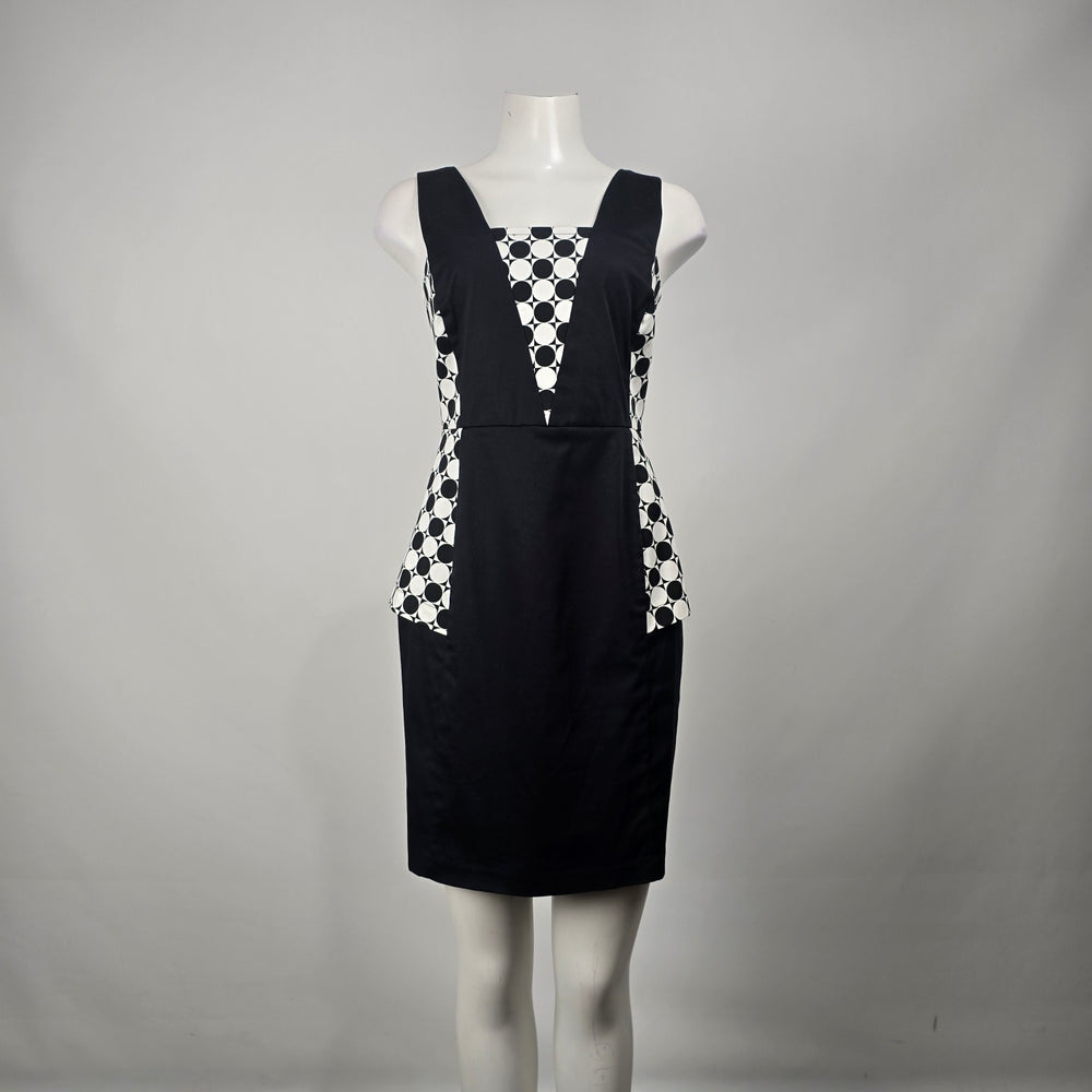 MARA Black White Geometric Sheath Dress Size 8 Made in Canada