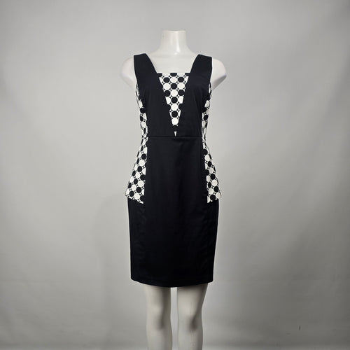 MARA Black White Geometric Sheath Dress Size 8 Made in Canada