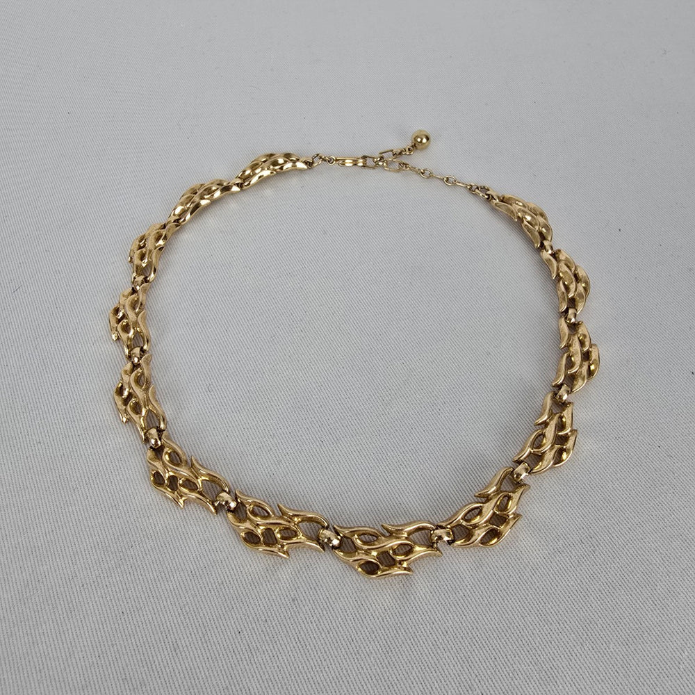 Vintage Trifari Gold Tone Link Choker Collar Necklace Signed Ornate Chain