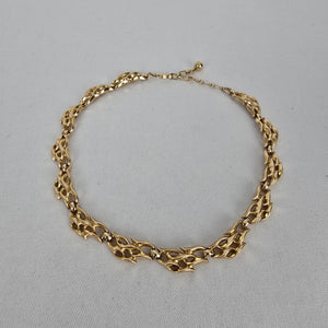Vintage Trifari Gold Tone Link Choker Collar Necklace Signed Ornate Chain