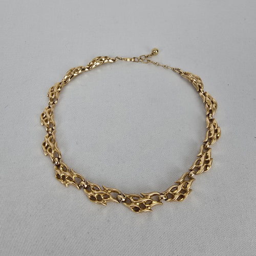 Vintage Trifari Gold Tone Link Choker Collar Necklace Signed Ornate Chain