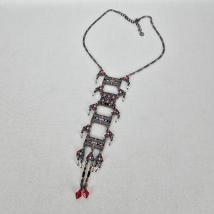 Tribal Style Multicolor Rhinestone Fringe Statement Necklace