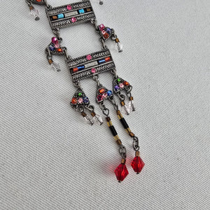 Tribal Style Multicolor Rhinestone Fringe Statement Necklace