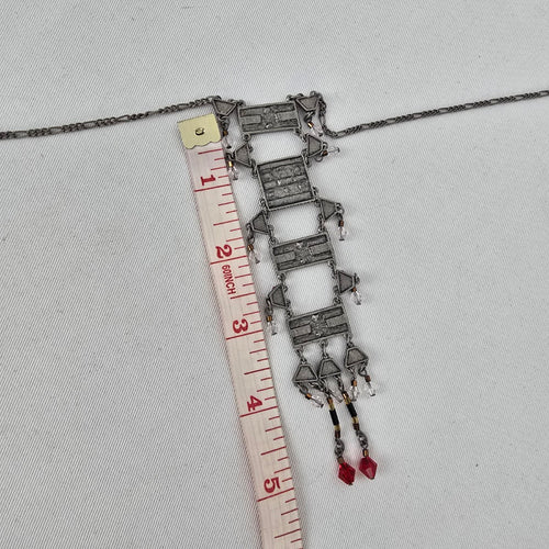 Tribal Style Multicolor Rhinestone Fringe Statement Necklace