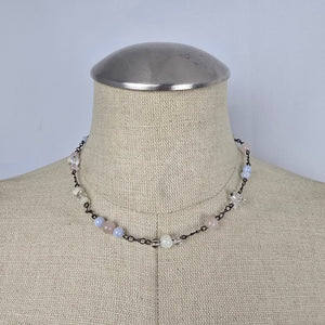 925 Sterling Silver Pastel Beaded Natural Stone Chain Necklace