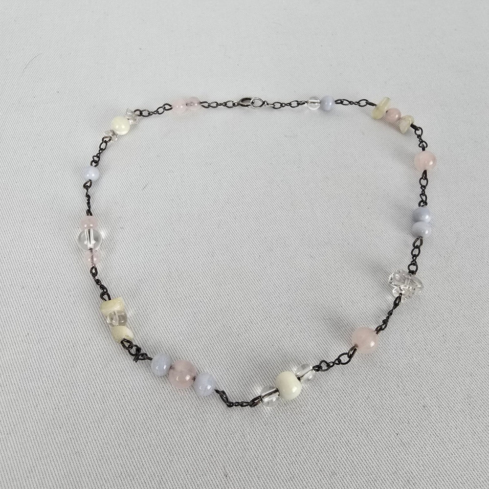 925 Sterling Silver Pastel Beaded Natural Stone Chain Necklace