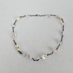 925 Sterling Silver Pastel Beaded Natural Stone Chain Necklace