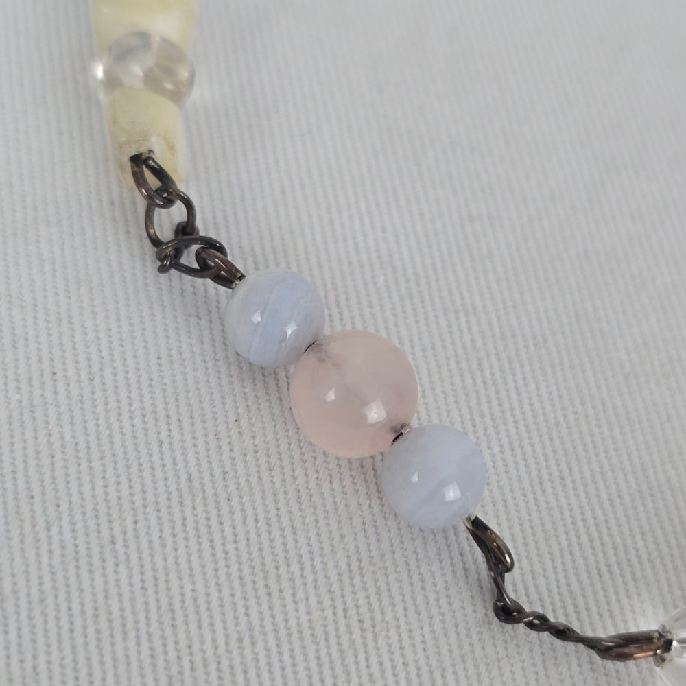 925 Sterling Silver Pastel Beaded Natural Stone Chain Necklace
