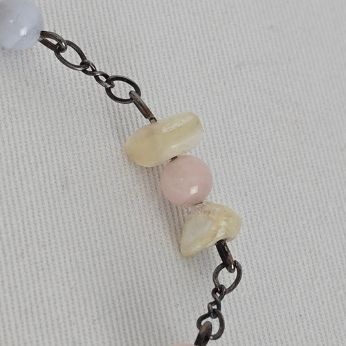 925 Sterling Silver Pastel Beaded Natural Stone Chain Necklace