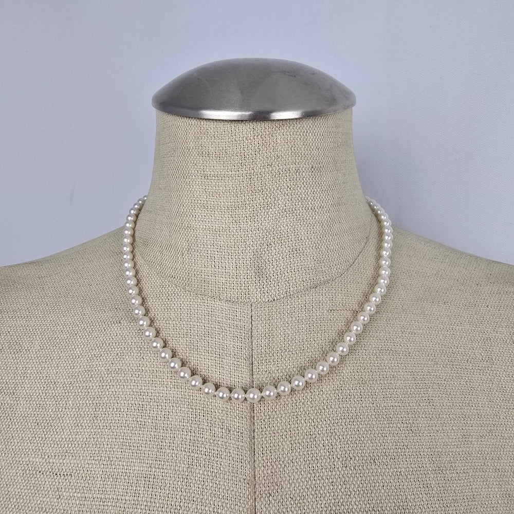 Vintage 925 Sterling Silver Glass Pearl Strand Necklace