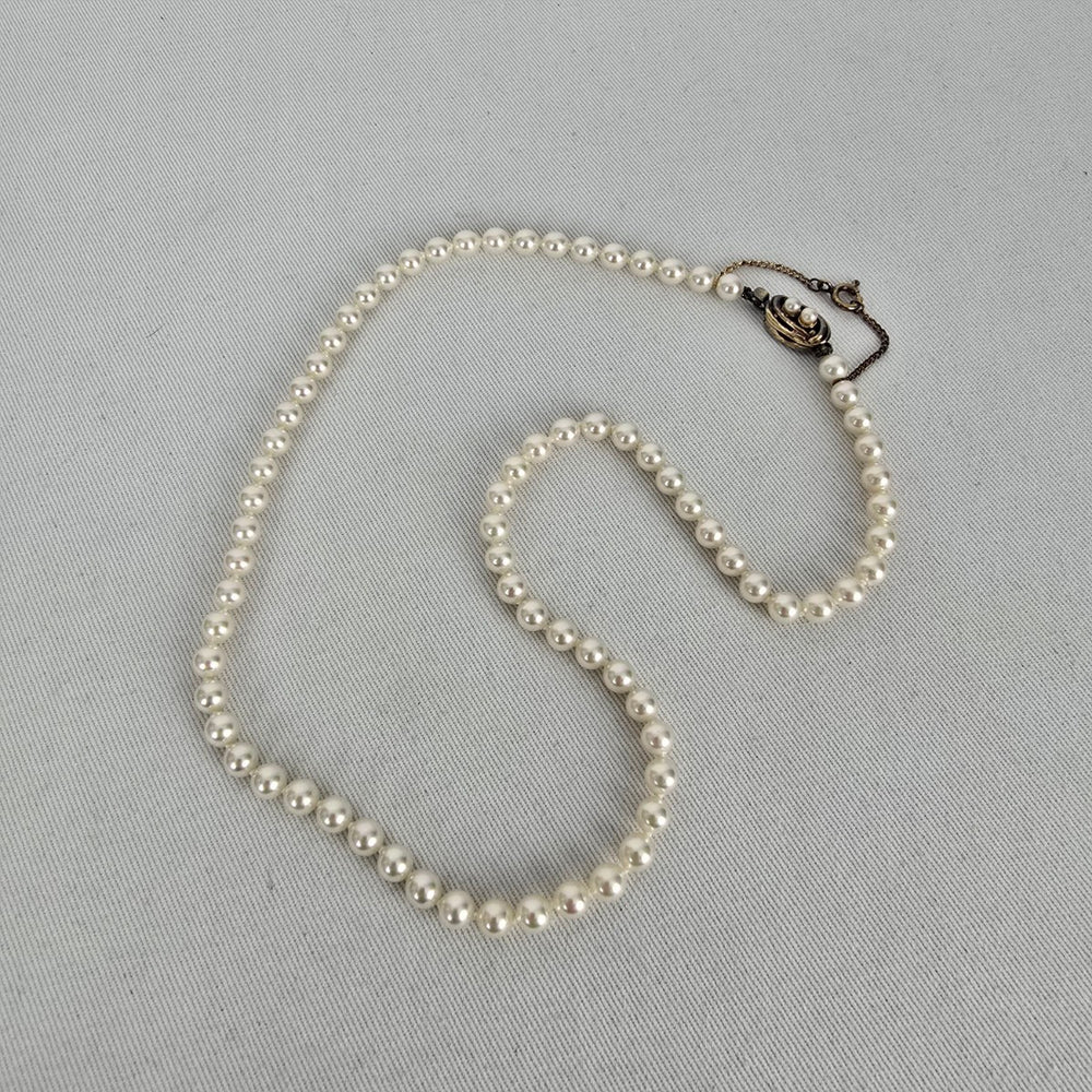Vintage 925 Sterling Silver Glass Pearl Strand Necklace