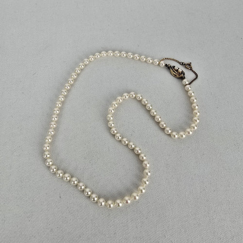 Vintage 925 Sterling Silver Glass Pearl Strand Necklace