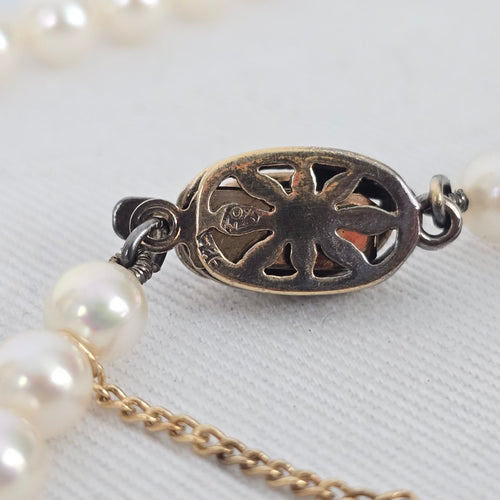 Vintage 925 Sterling Silver Glass Pearl Strand Necklace
