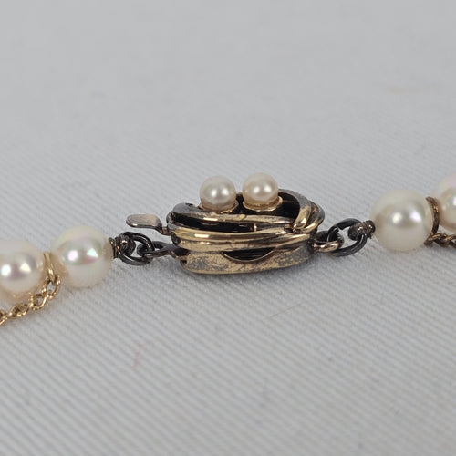 Vintage 925 Sterling Silver Glass Pearl Strand Necklace