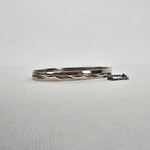 Vintage Silver Plated Etched Hinged Bangle Bracelet Safety Chain