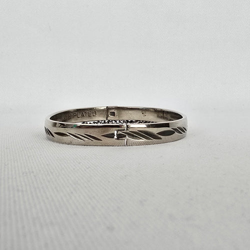 Vintage Silver Plated Etched Hinged Bangle Bracelet Safety Chain