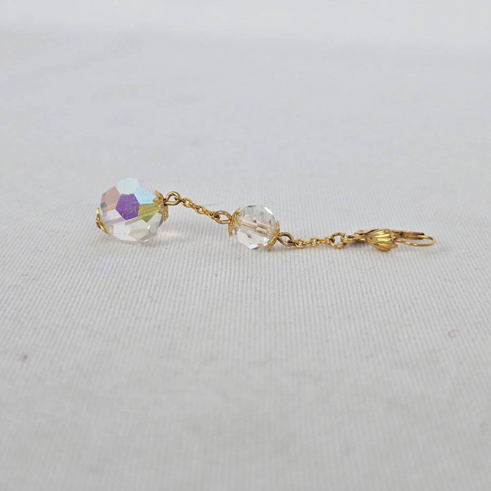 Vintage Gold Tone Aurora Borealis Crystal Bead Dangle Leverback Earrings