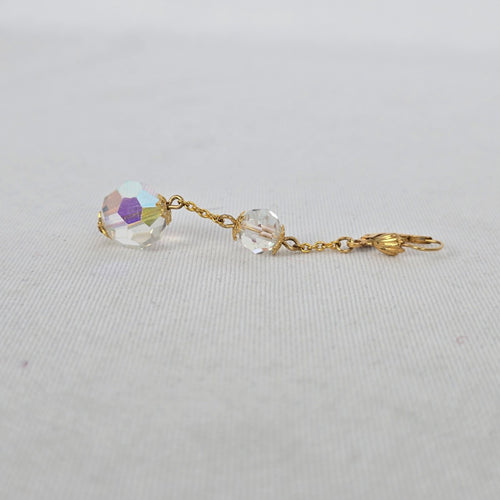 Vintage Gold Tone Aurora Borealis Crystal Bead Dangle Leverback Earrings