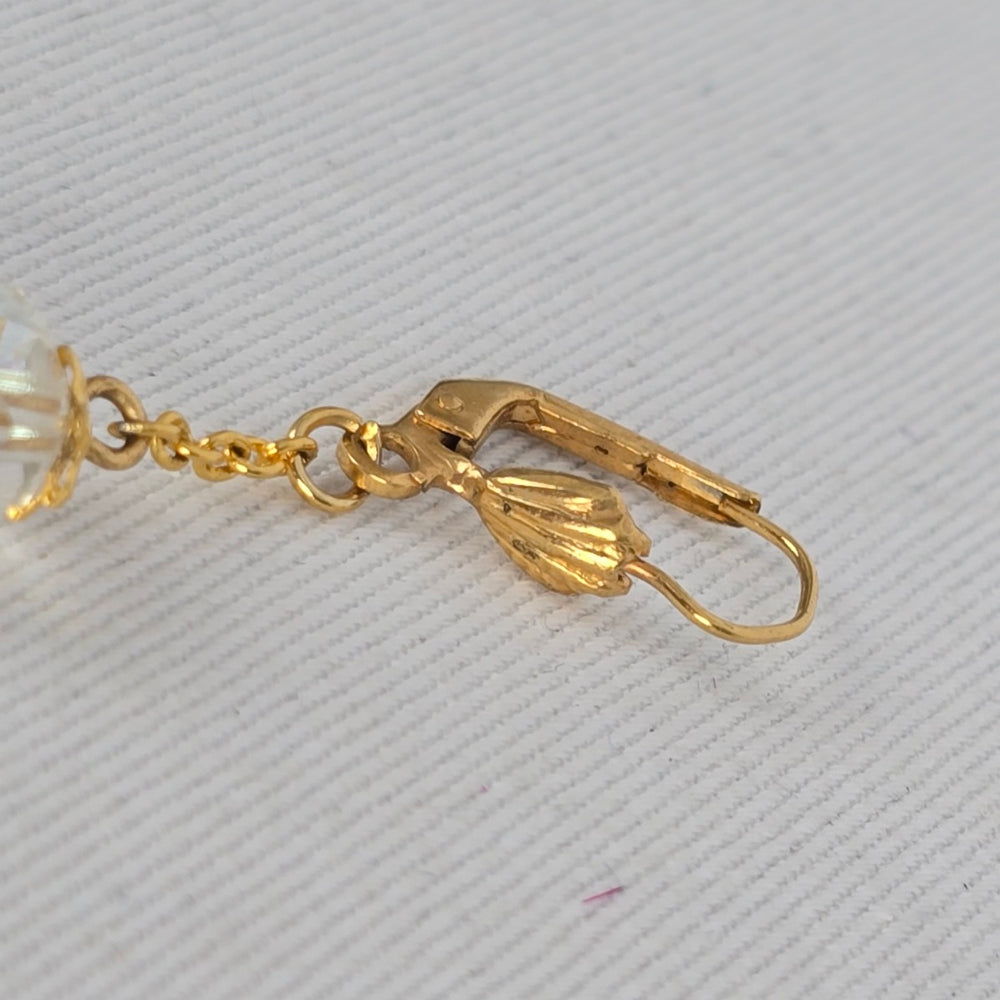 Vintage Gold Tone Aurora Borealis Crystal Bead Dangle Leverback Earrings