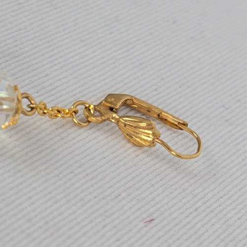 Vintage Gold Tone Aurora Borealis Crystal Bead Dangle Leverback Earrings