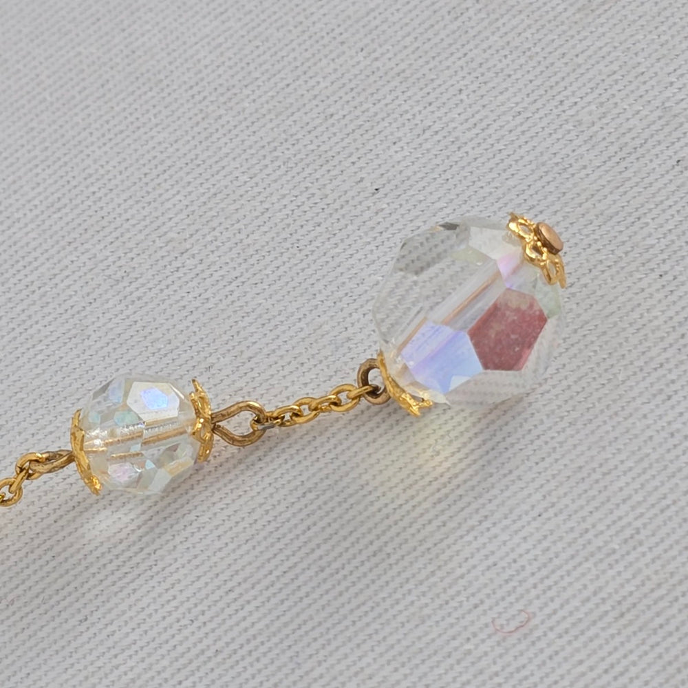 Vintage Gold Tone Aurora Borealis Crystal Bead Dangle Leverback Earrings