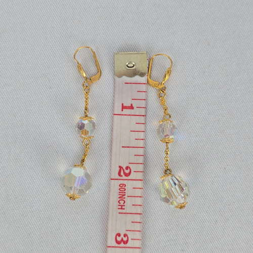 Vintage Gold Tone Aurora Borealis Crystal Bead Dangle Leverback Earrings
