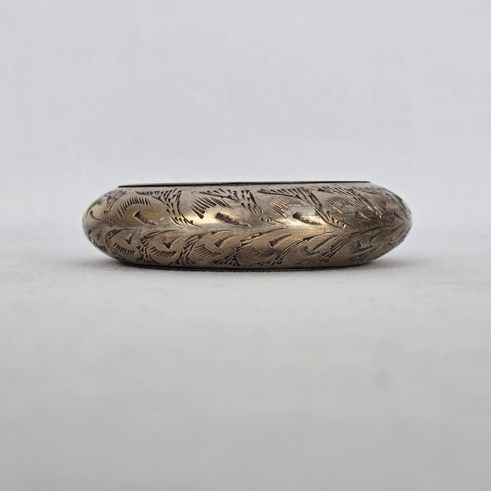 Vintage Etched Floral Bangle Bracelet Chunky Hinged Style