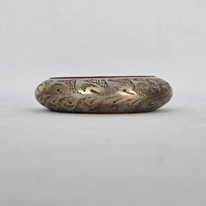 Vintage Etched Floral Bangle Bracelet Chunky Hinged Style