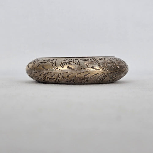 Vintage Etched Floral Bangle Bracelet Chunky Hinged Style