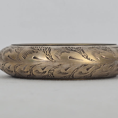 Vintage Etched Floral Bangle Bracelet Chunky Hinged Style