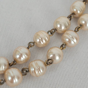 Vintage Faux Pearl Double Strand Filigree Locket Choker Necklace Gold Tone