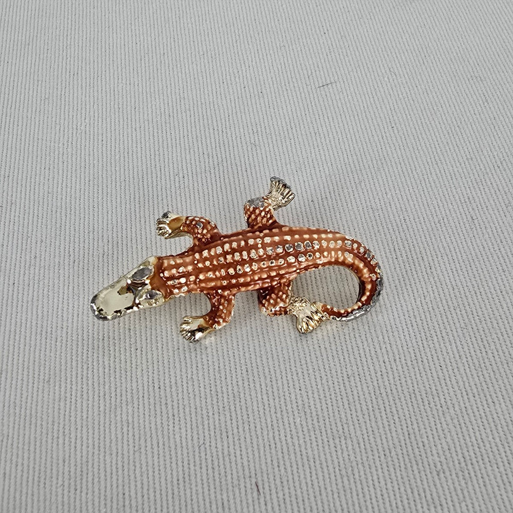 Vintage Gerry's Brown Enamel Alligator Crocodile Brooch Gold Tone Animal Pin