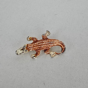 Vintage Gerry's Brown Enamel Alligator Crocodile Brooch Gold Tone Animal Pin