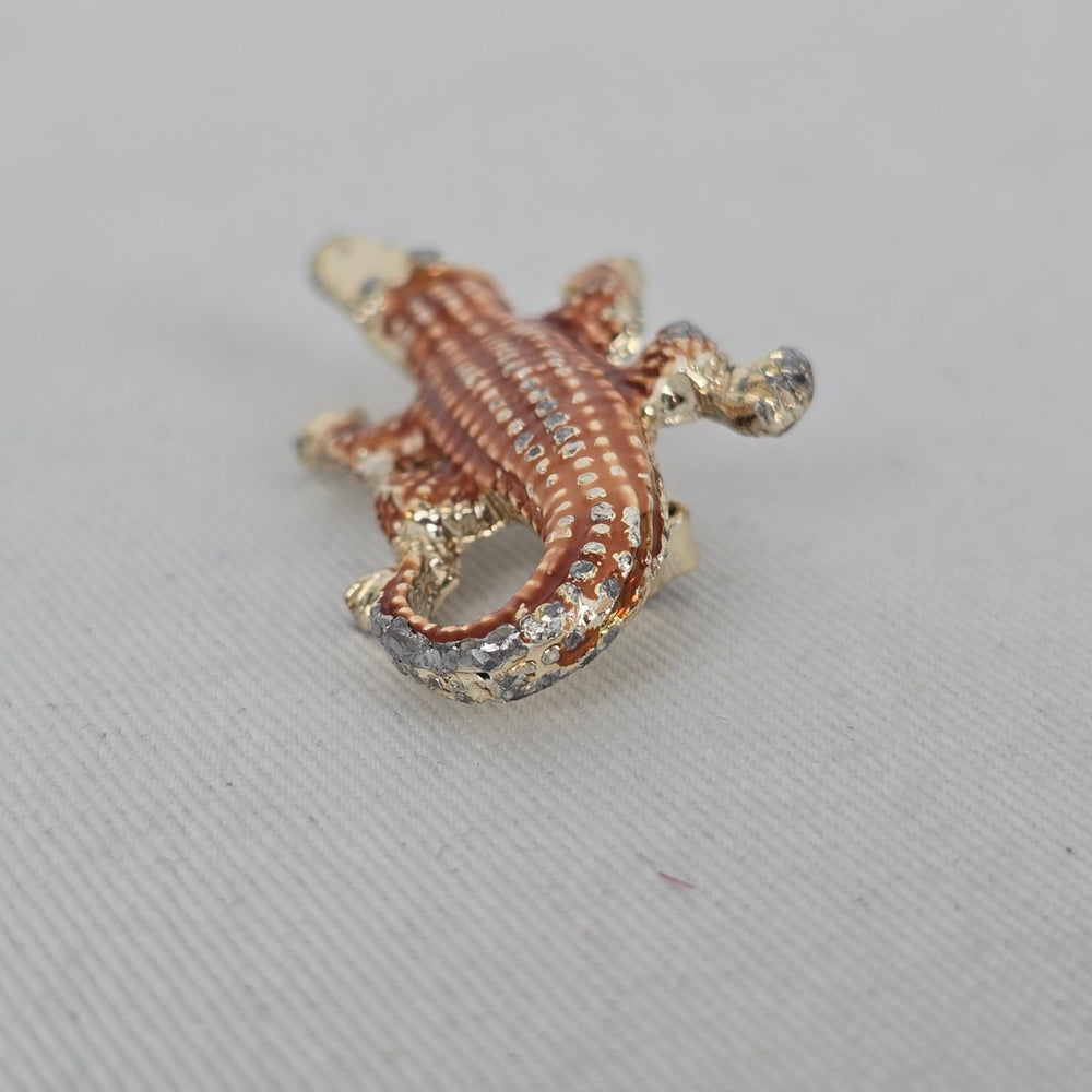 Vintage Gerry's Brown Enamel Alligator Crocodile Brooch Gold Tone Animal Pin