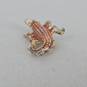 Vintage Gerry's Brown Enamel Alligator Crocodile Brooch Gold Tone Animal Pin