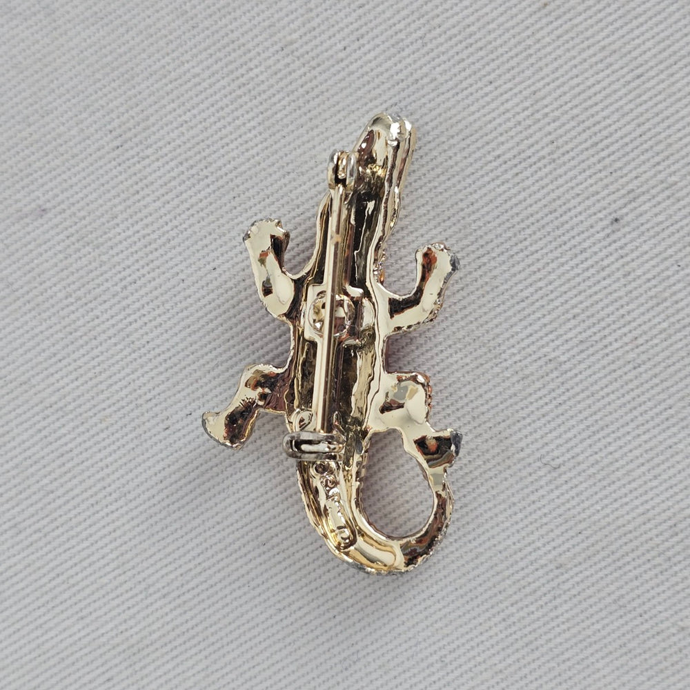Vintage Gerry's Brown Enamel Alligator Crocodile Brooch Gold Tone Animal Pin