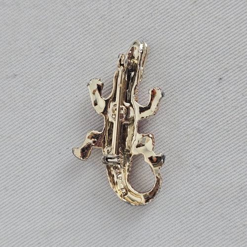 Vintage Gerry's Brown Enamel Alligator Crocodile Brooch Gold Tone Animal Pin