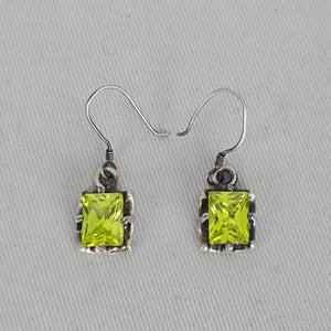 Sterling Silver Green Gem Stone Rectangle Drop Earrings Hook Dangle