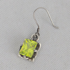 Sterling Silver Green Gem Stone Rectangle Drop Earrings Hook Dangle