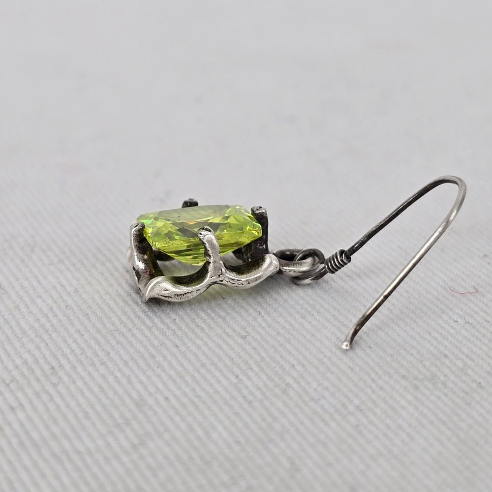 Sterling Silver Green Gem Stone Rectangle Drop Earrings Hook Dangle
